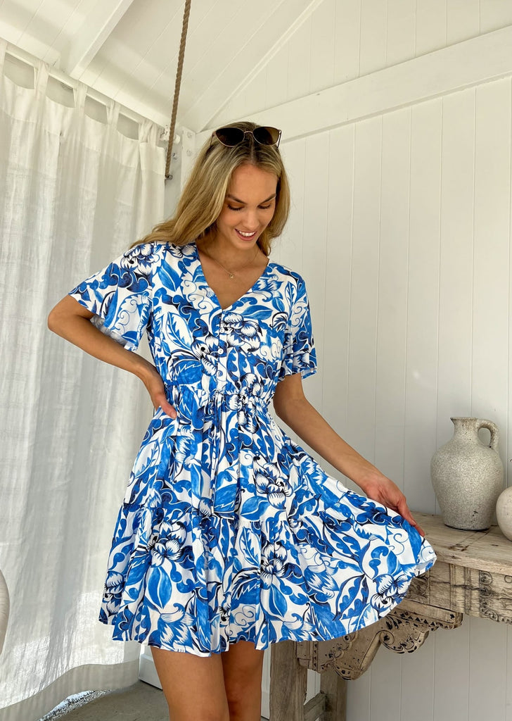 Jade Button Dress - Santori Print