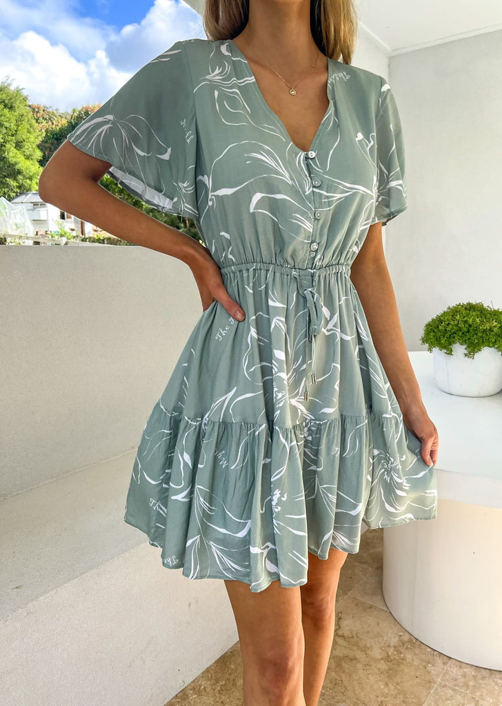 Jade Button Dress -Cyprus Print
