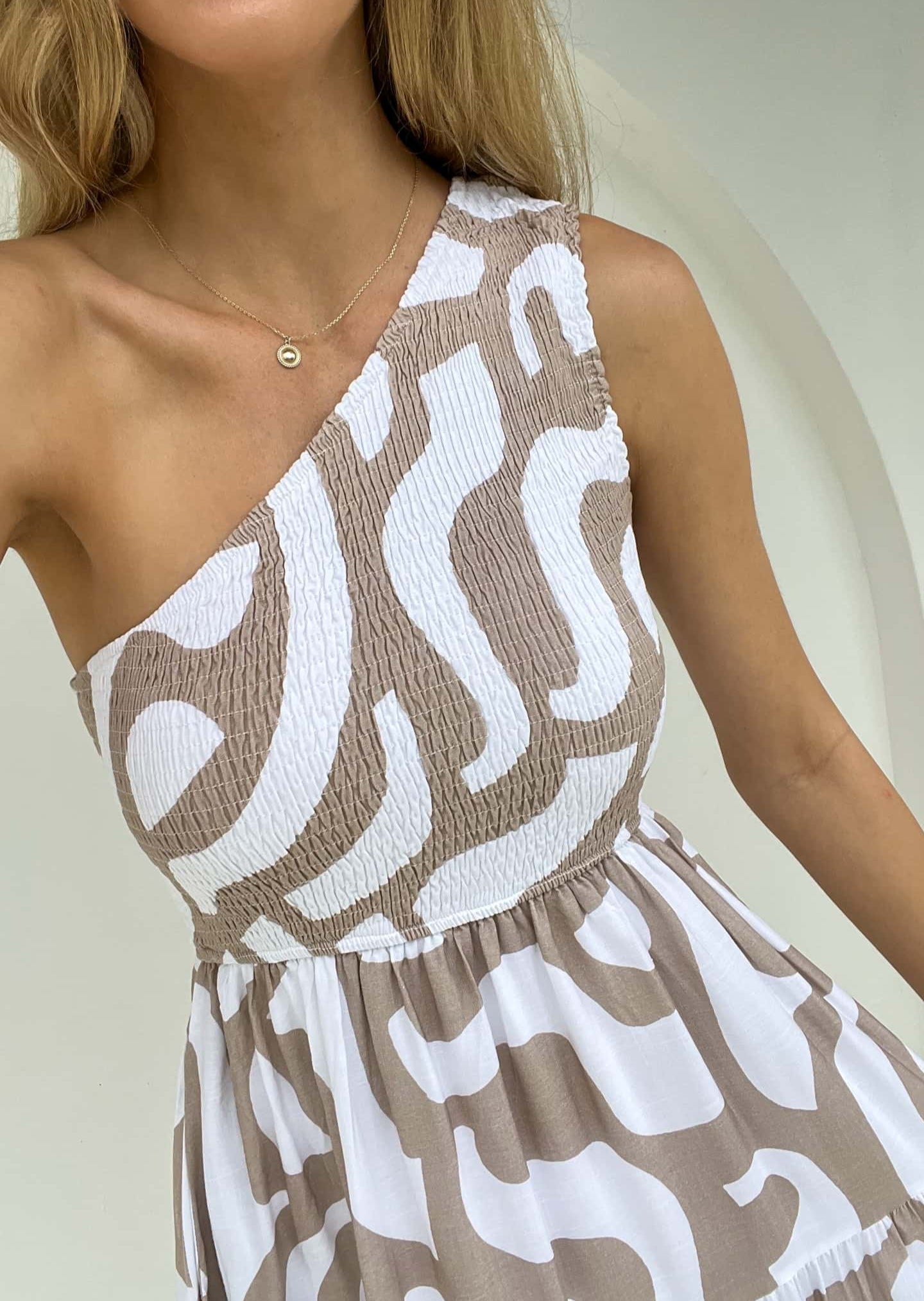 One Shoulder Dress - Exclusive Sandstone Print