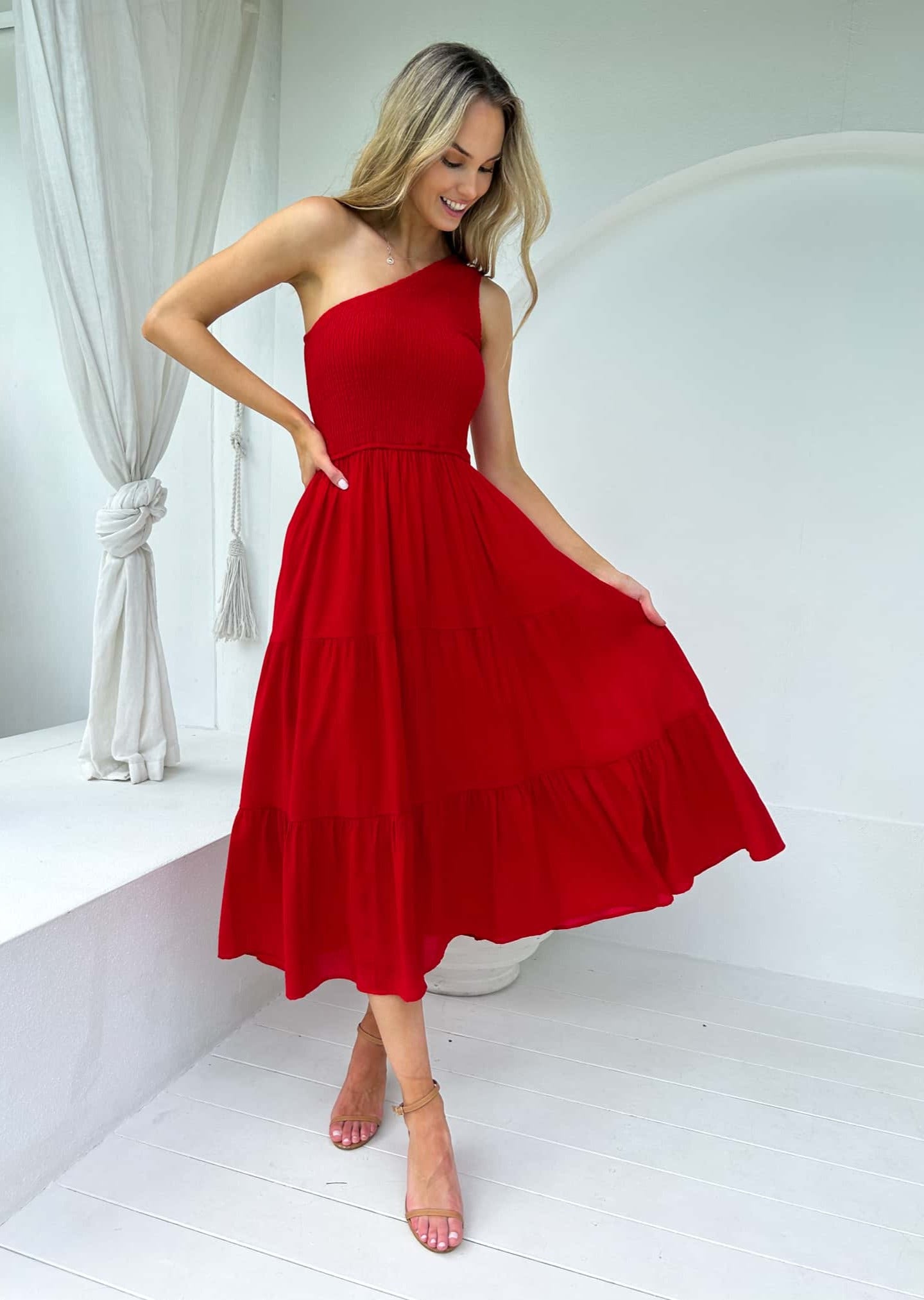 Cierra One Shoulder Dress - Red