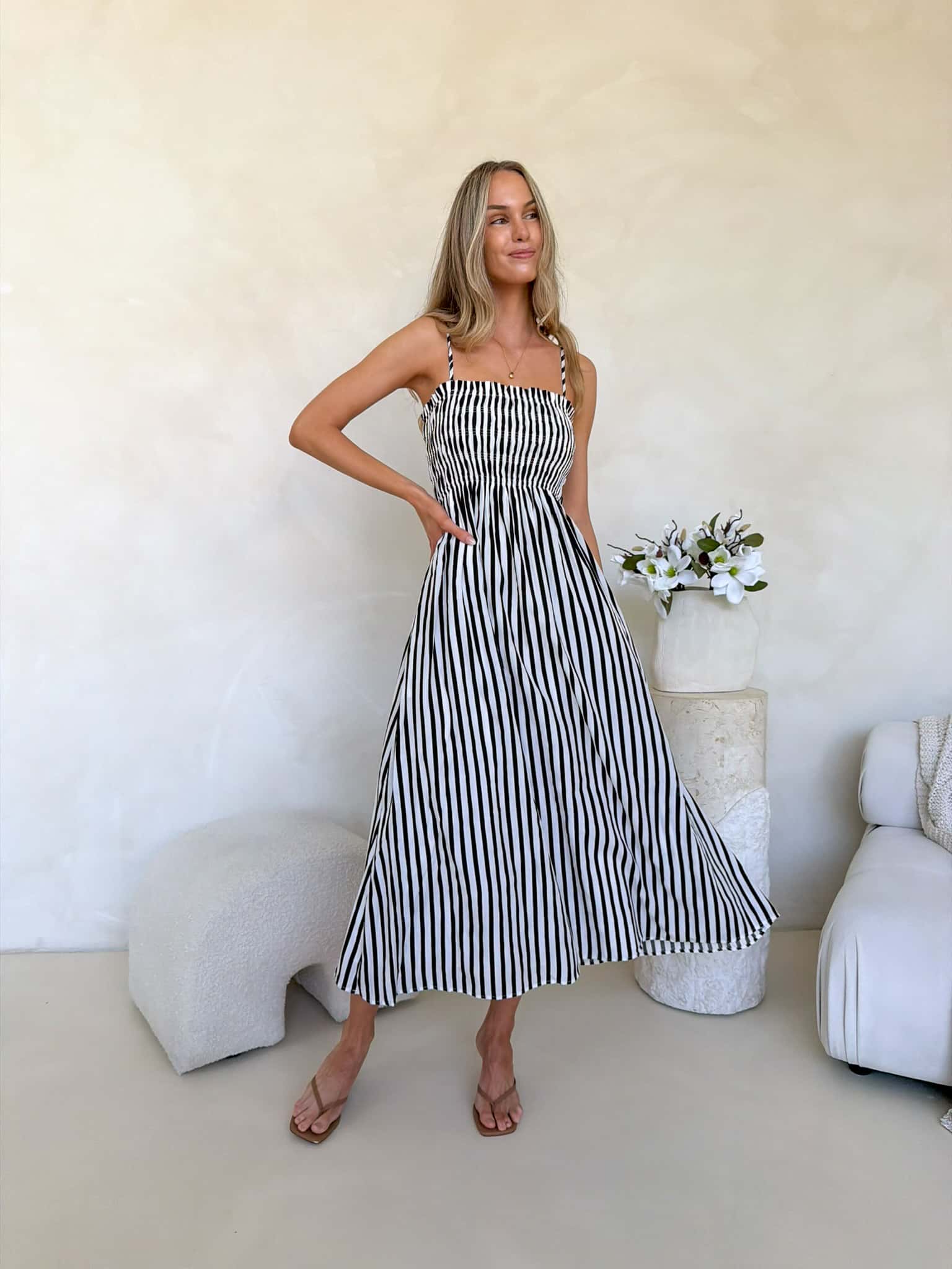 Palm Cove Dress - Black & White Stripe