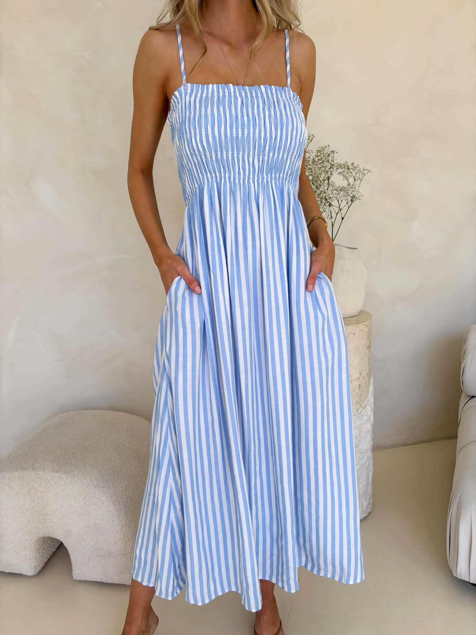 Palm Cove Dress - Blue & White Stripe