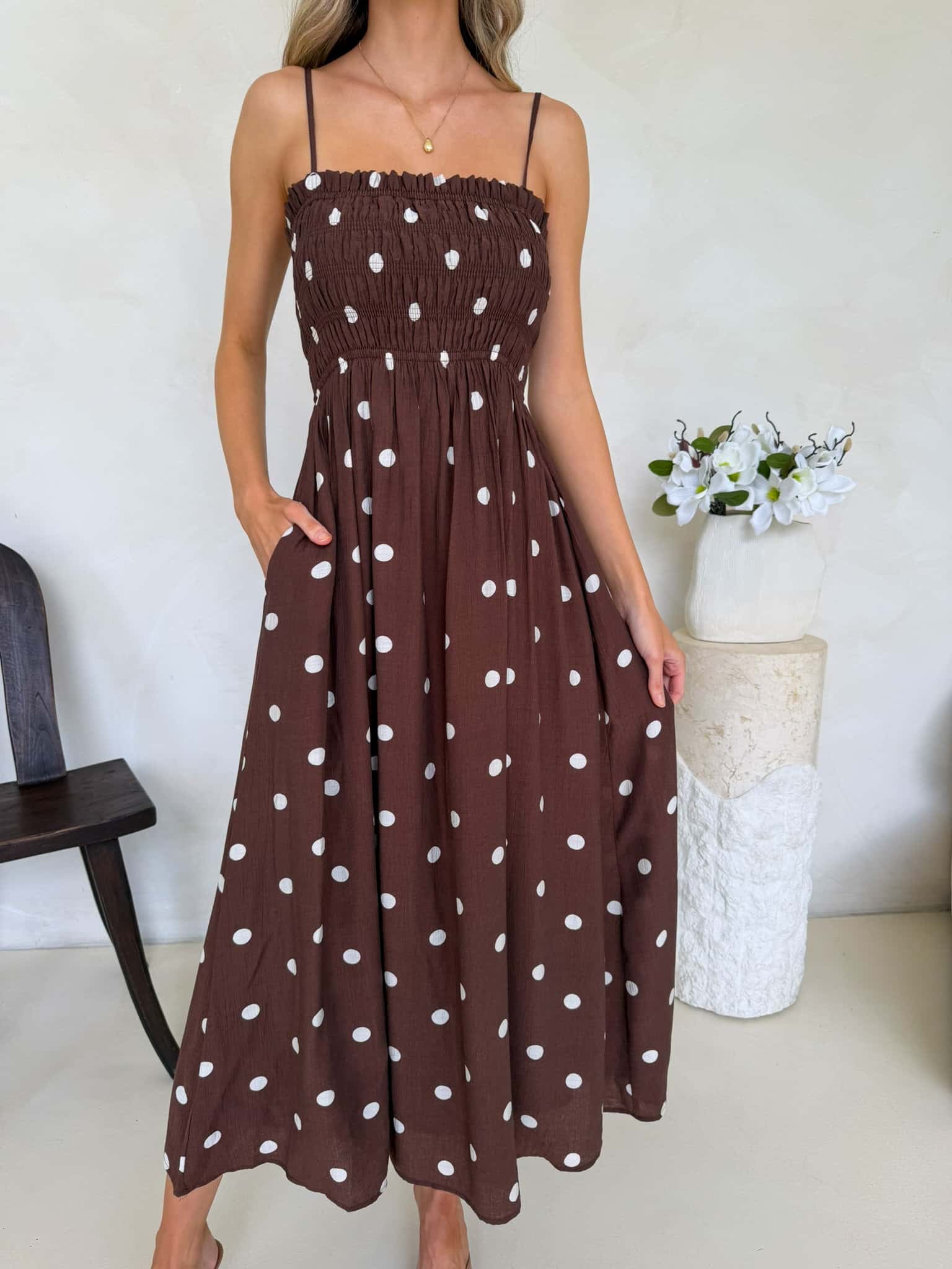 Palm Cove Dress - Cappuccino Polka Dot