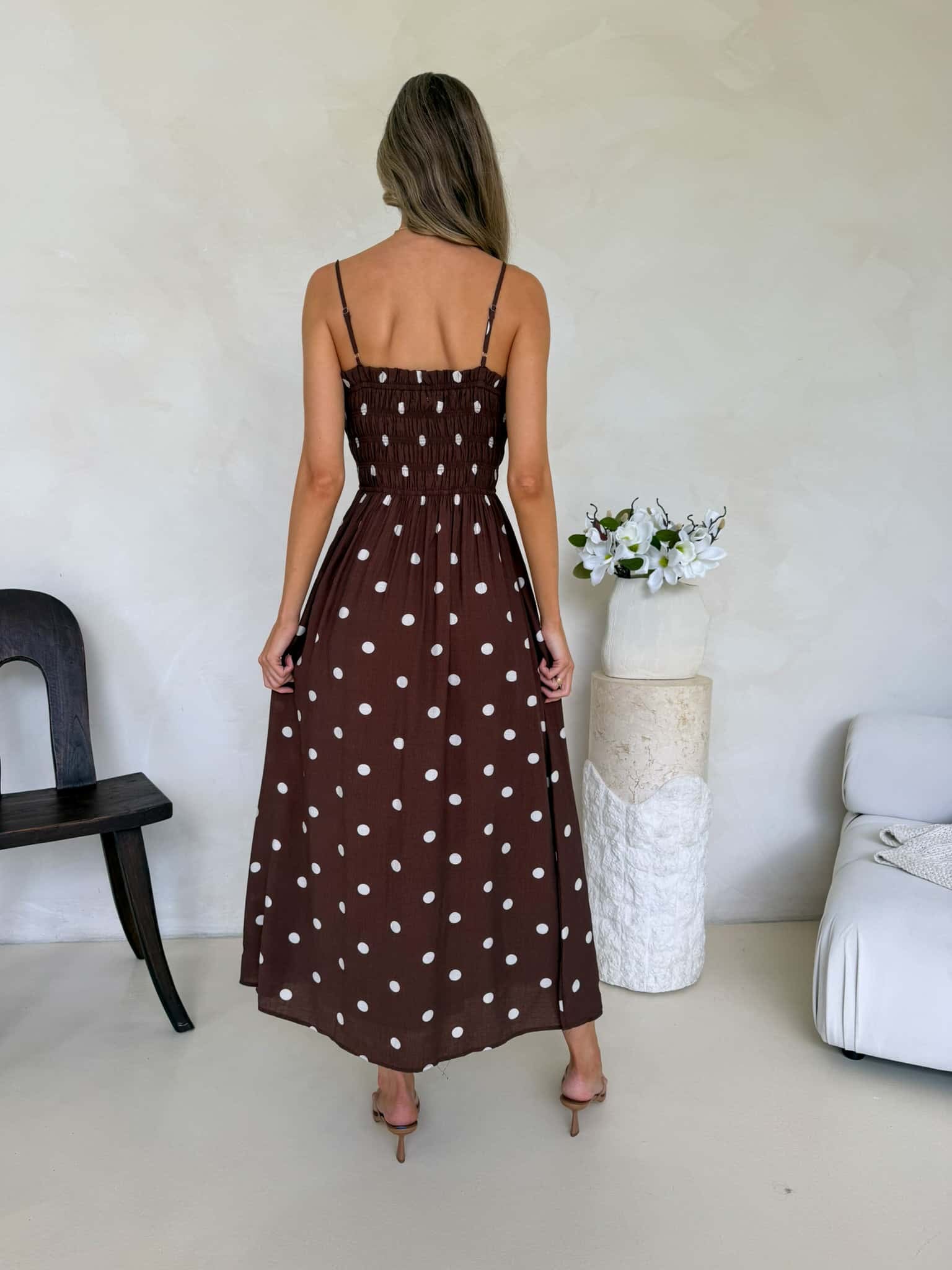 Palm Cove Dress - Cappuccino Polka Dot