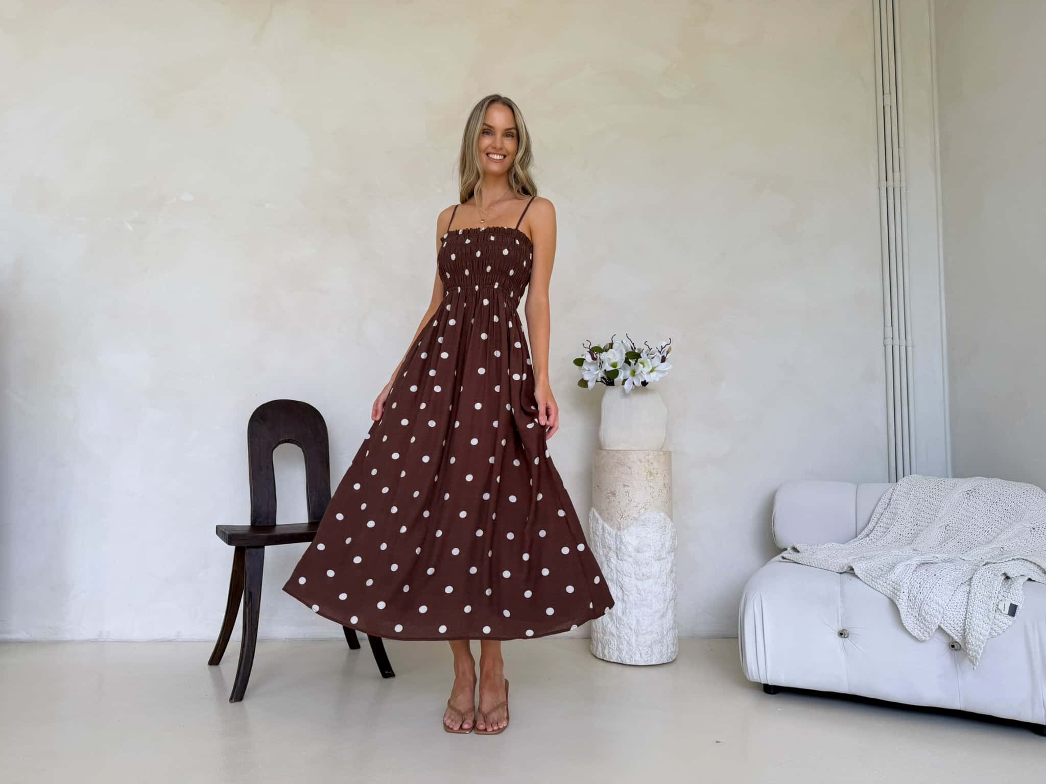 Palm Cove Dress - Cappuccino Polka Dot