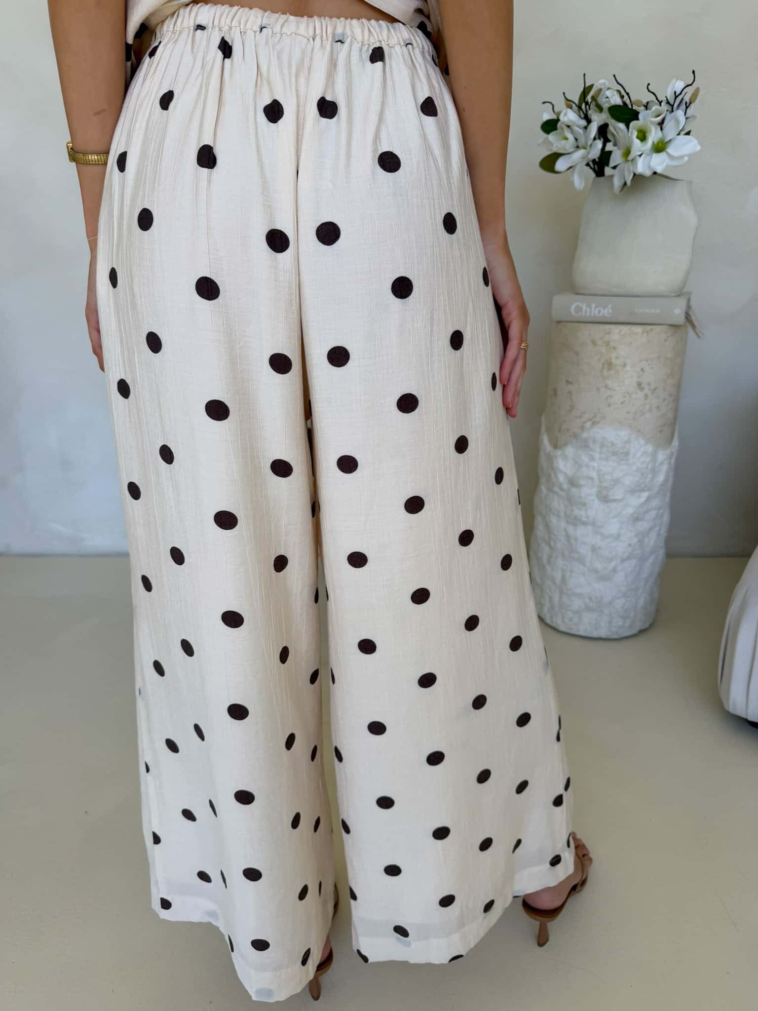 Blair Pants - Crème Cafe Polka Dot