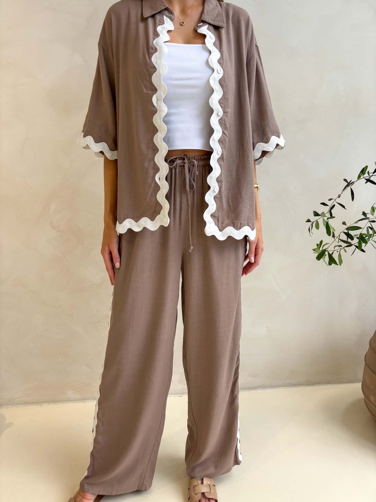 Tanah Ric Rac Top- Taupe