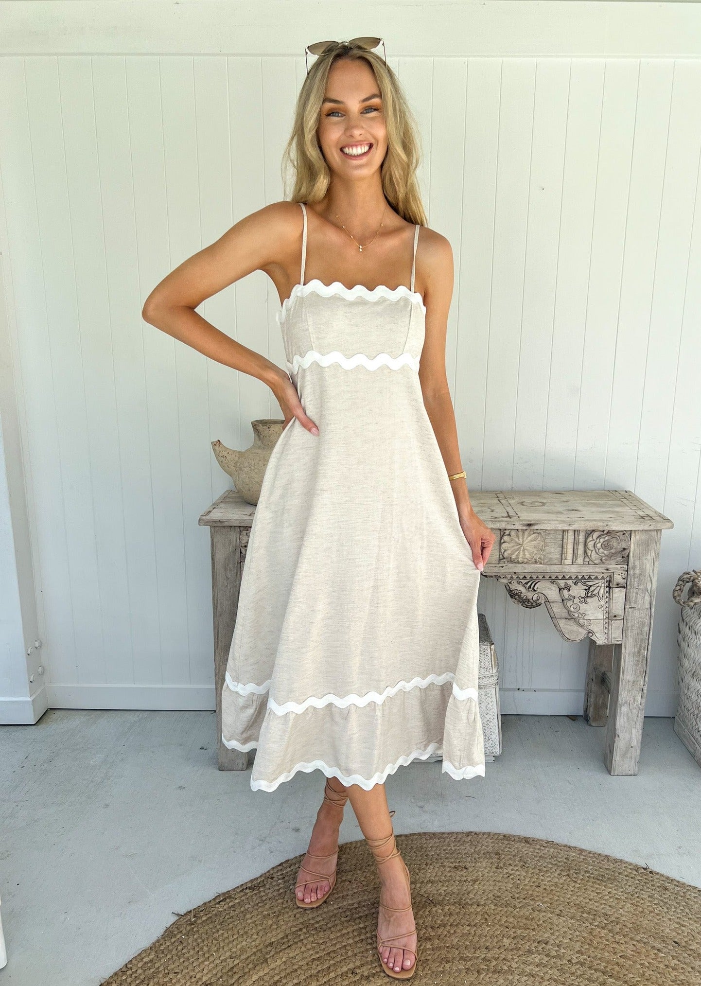 Lucille Dress - Natural and White