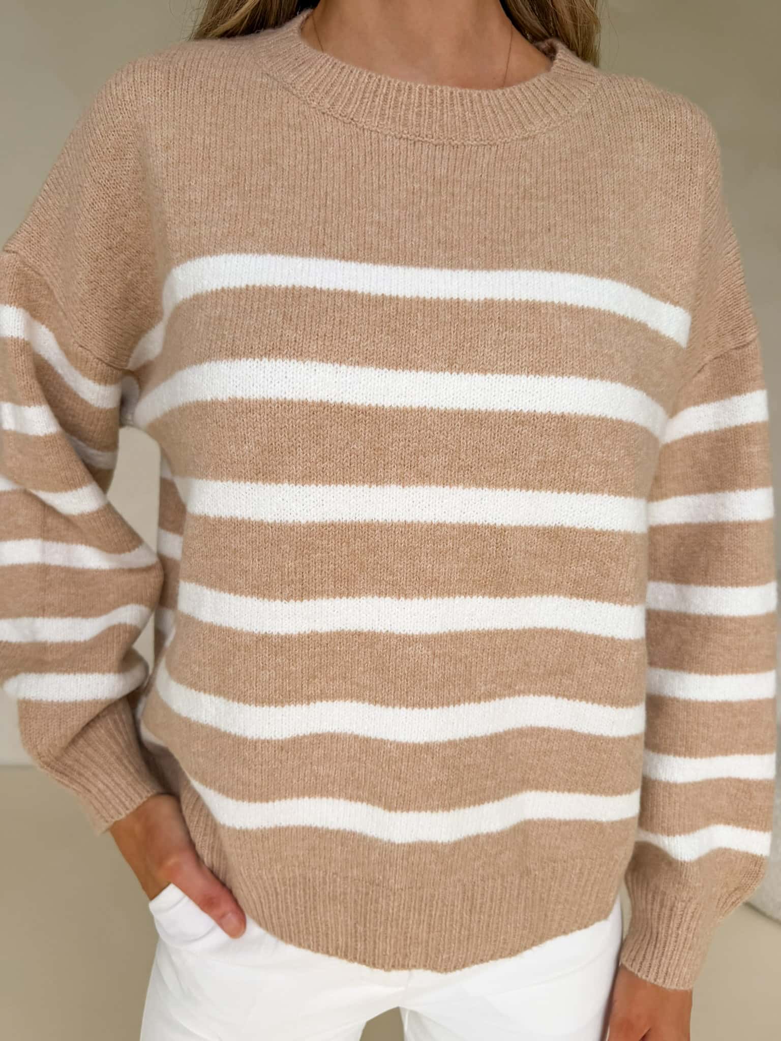 Rosalie Knit - Beige & White Stripe