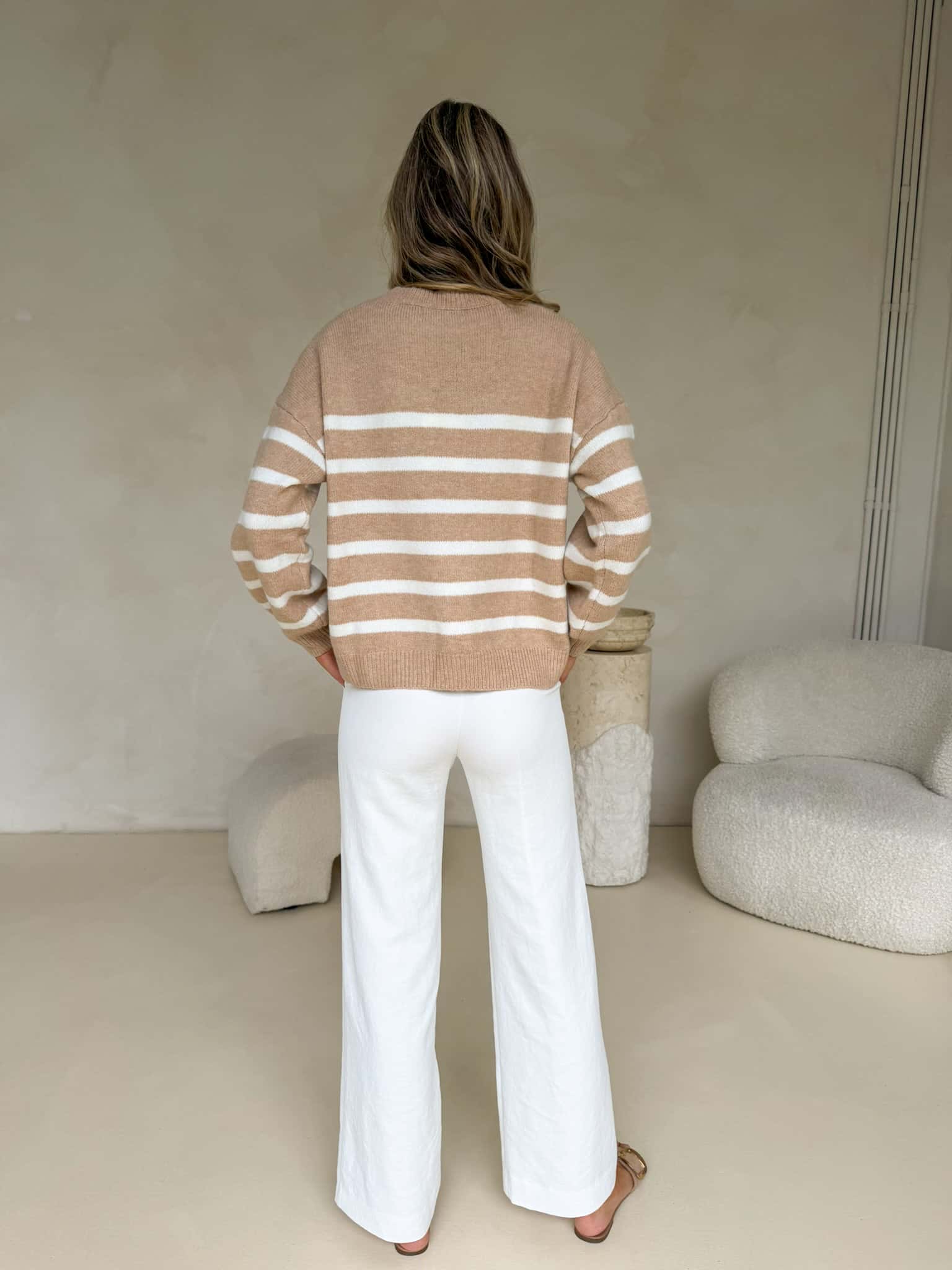 Rosalie Knit - Beige & White Stripe