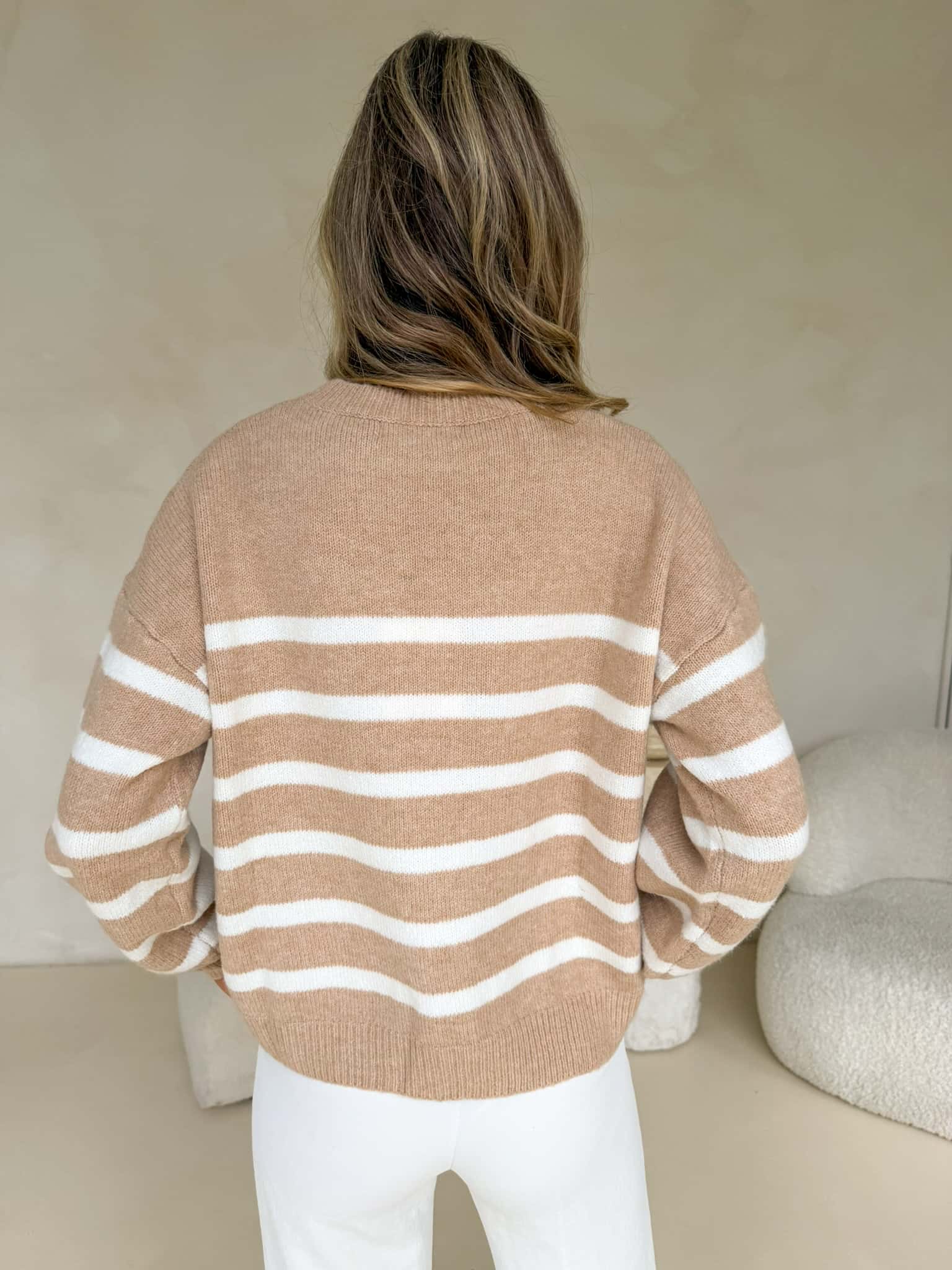 Rosalie Knit - Beige & White Stripe