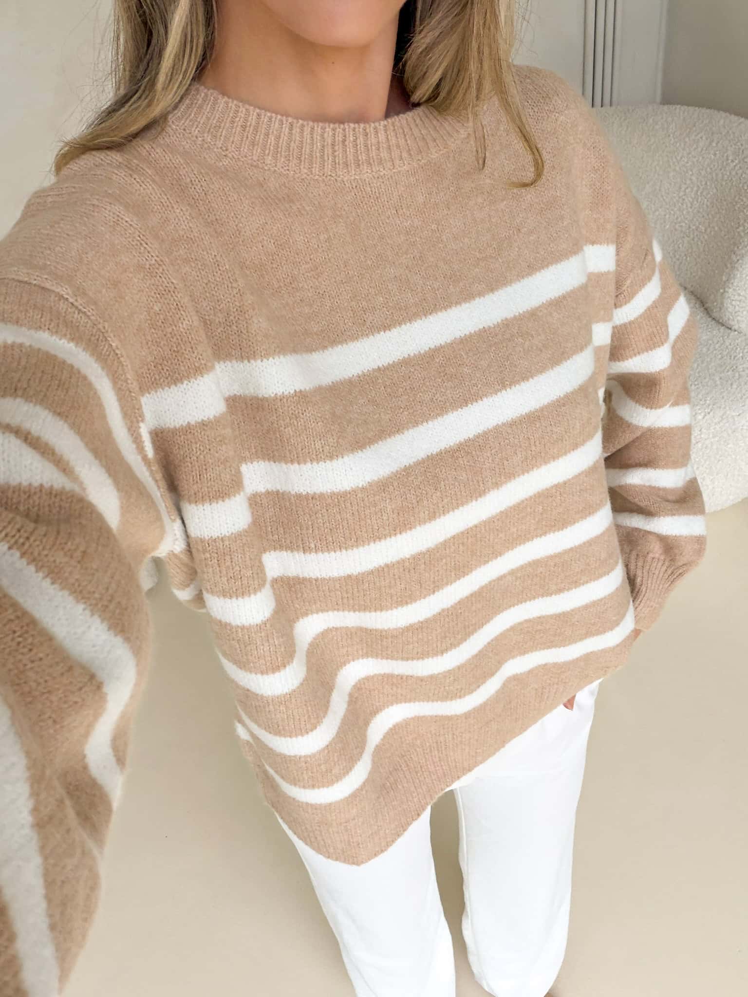 Rosalie Knit - Beige & White Stripe
