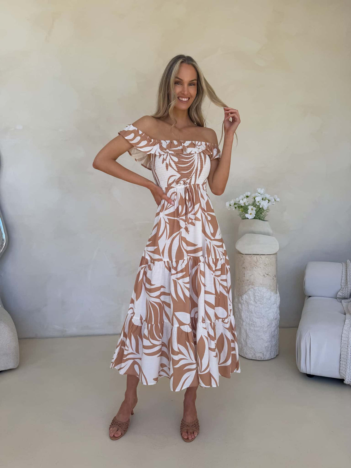 Rylan Off Shoulder Dress - Serene Print