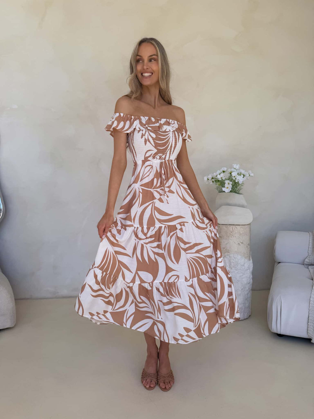 Rylan Off Shoulder Dress - Serene Print