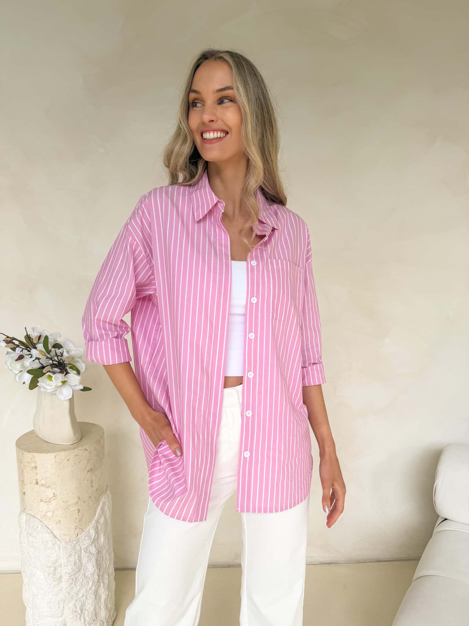 Ryleigh Shirt - Pink / White Stripe