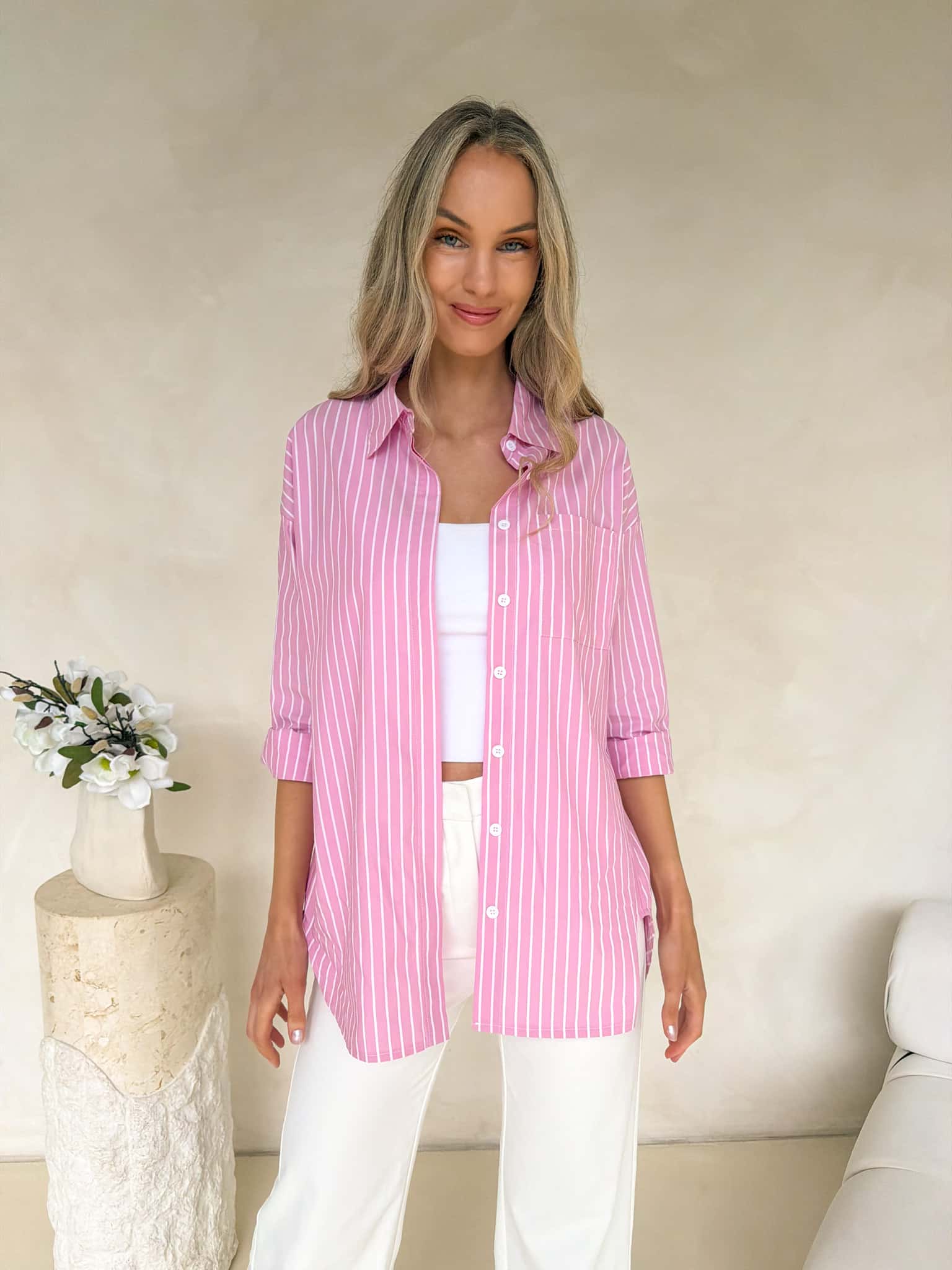 Ryleigh Shirt - Pink / White Stripe