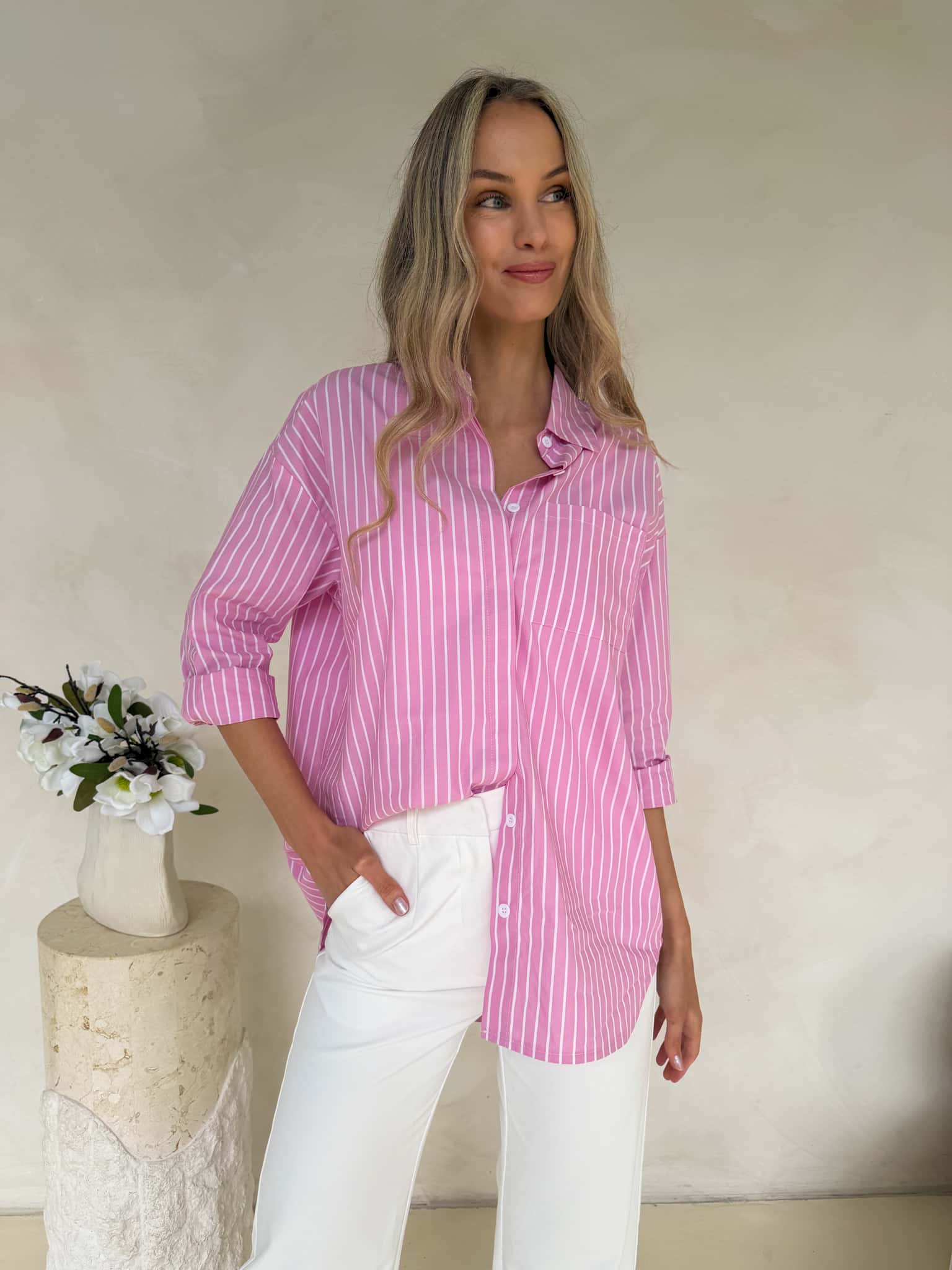 Ryleigh Shirt - Pink / White Stripe