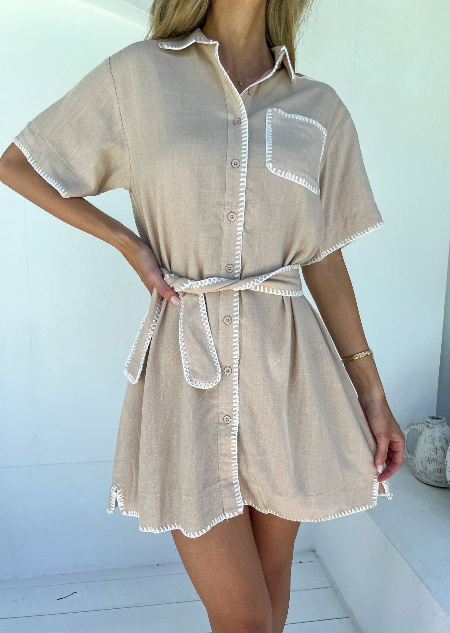 Zahara Shirt Dress - Sand Stitch