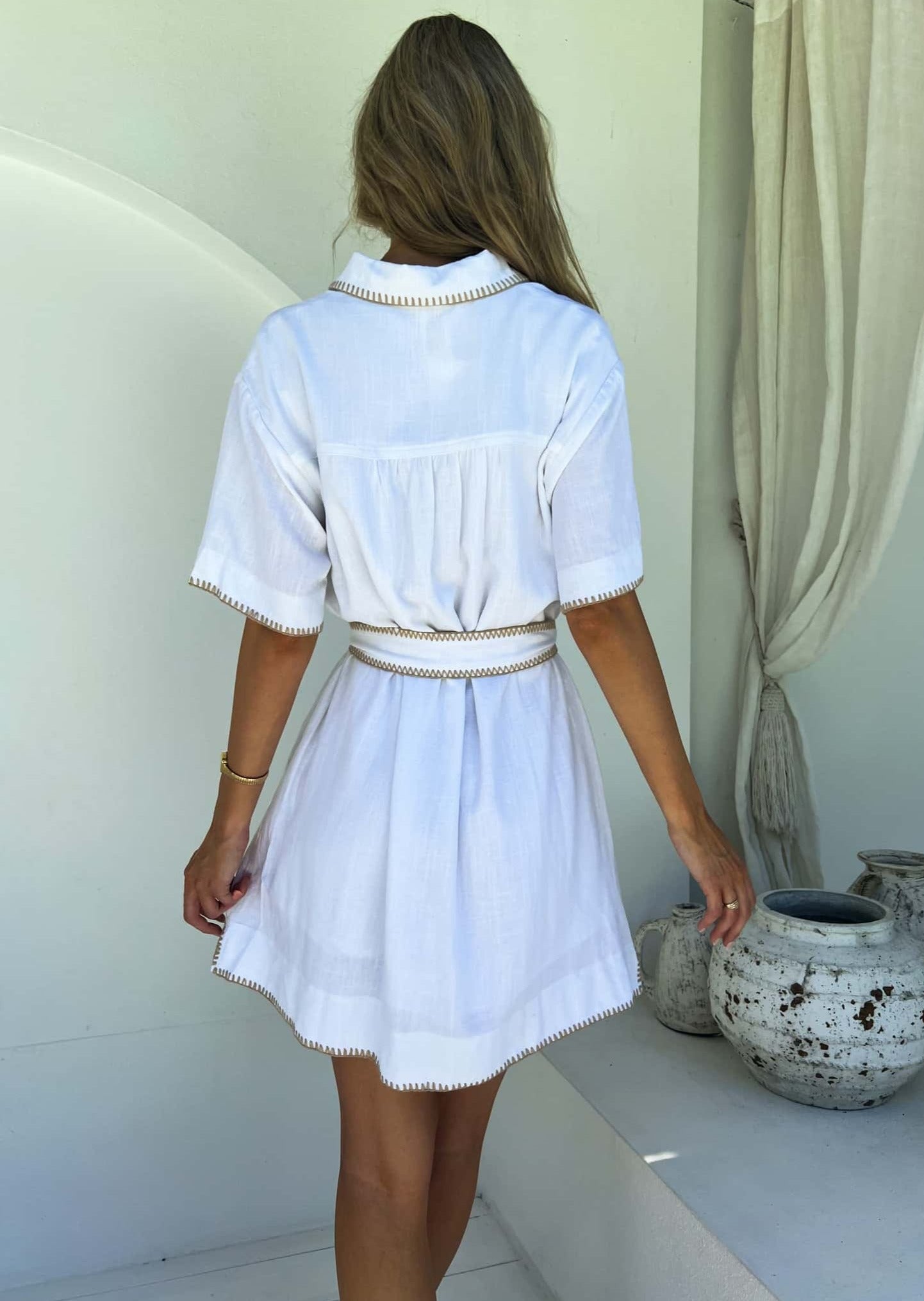 Zahara Shirt Dress - White Stitch