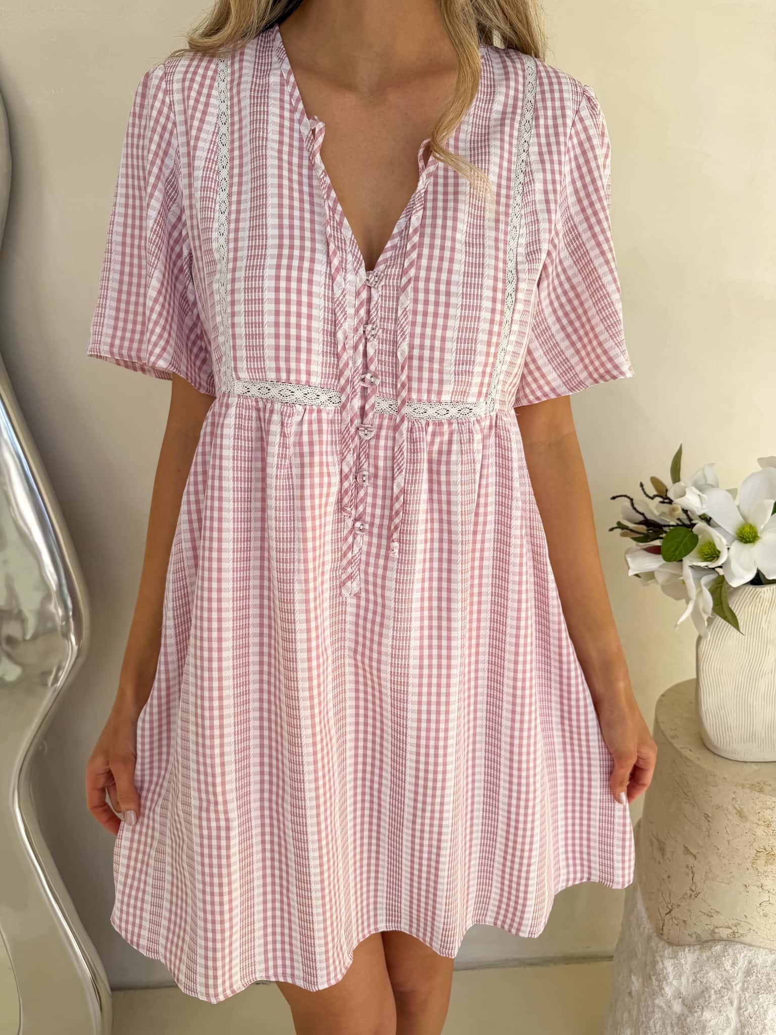 Sienna Dress - Dusty Pink Gingham