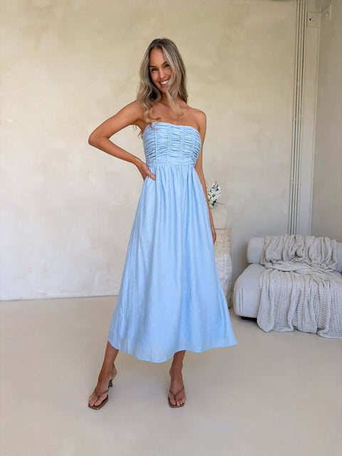Poppy Strapless Dress - Blue