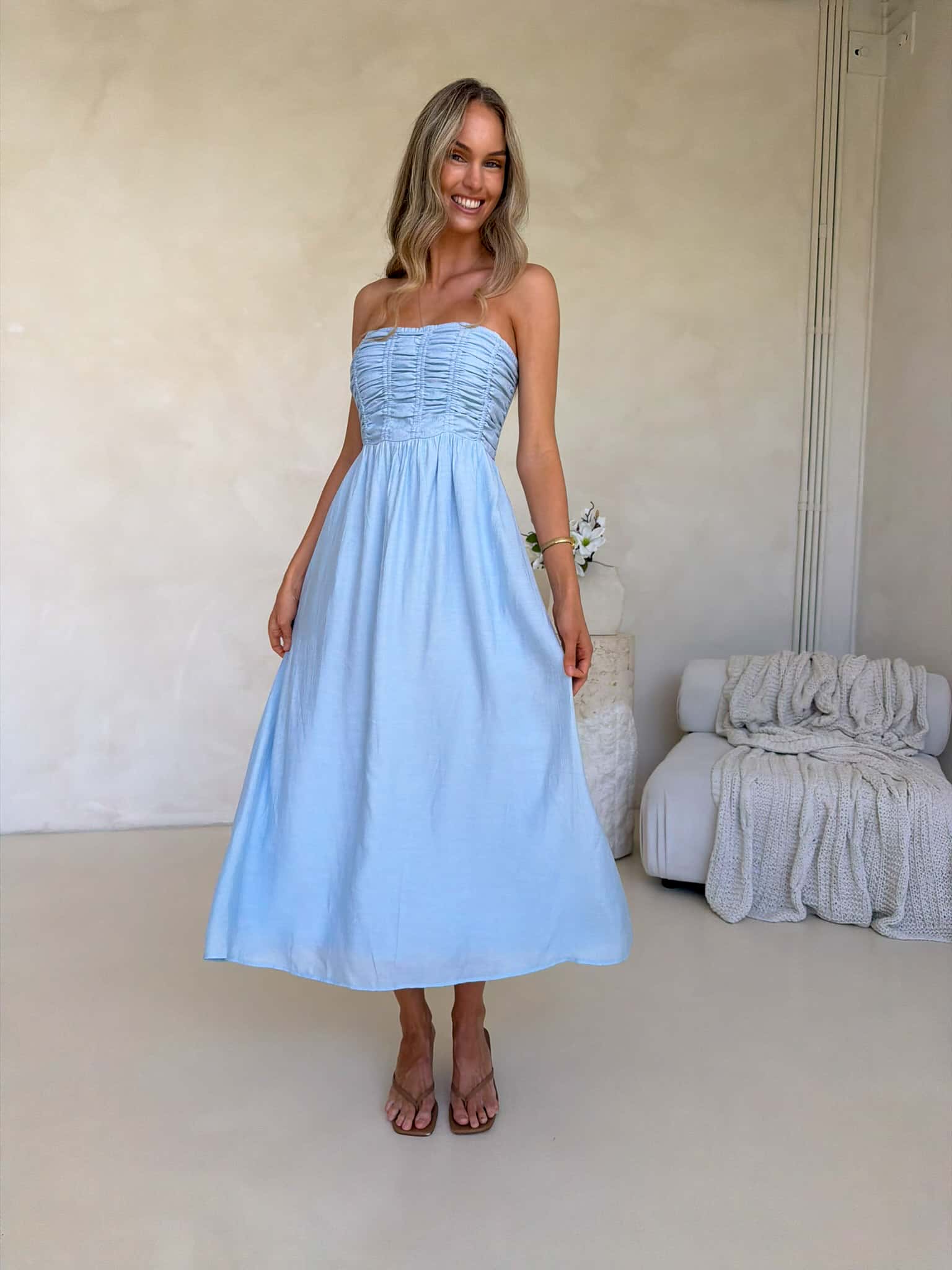 Poppy Strapless Dress - Blue