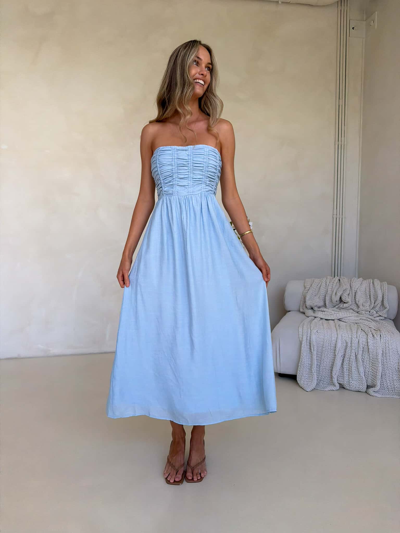Poppy Strapless Dress - Blue