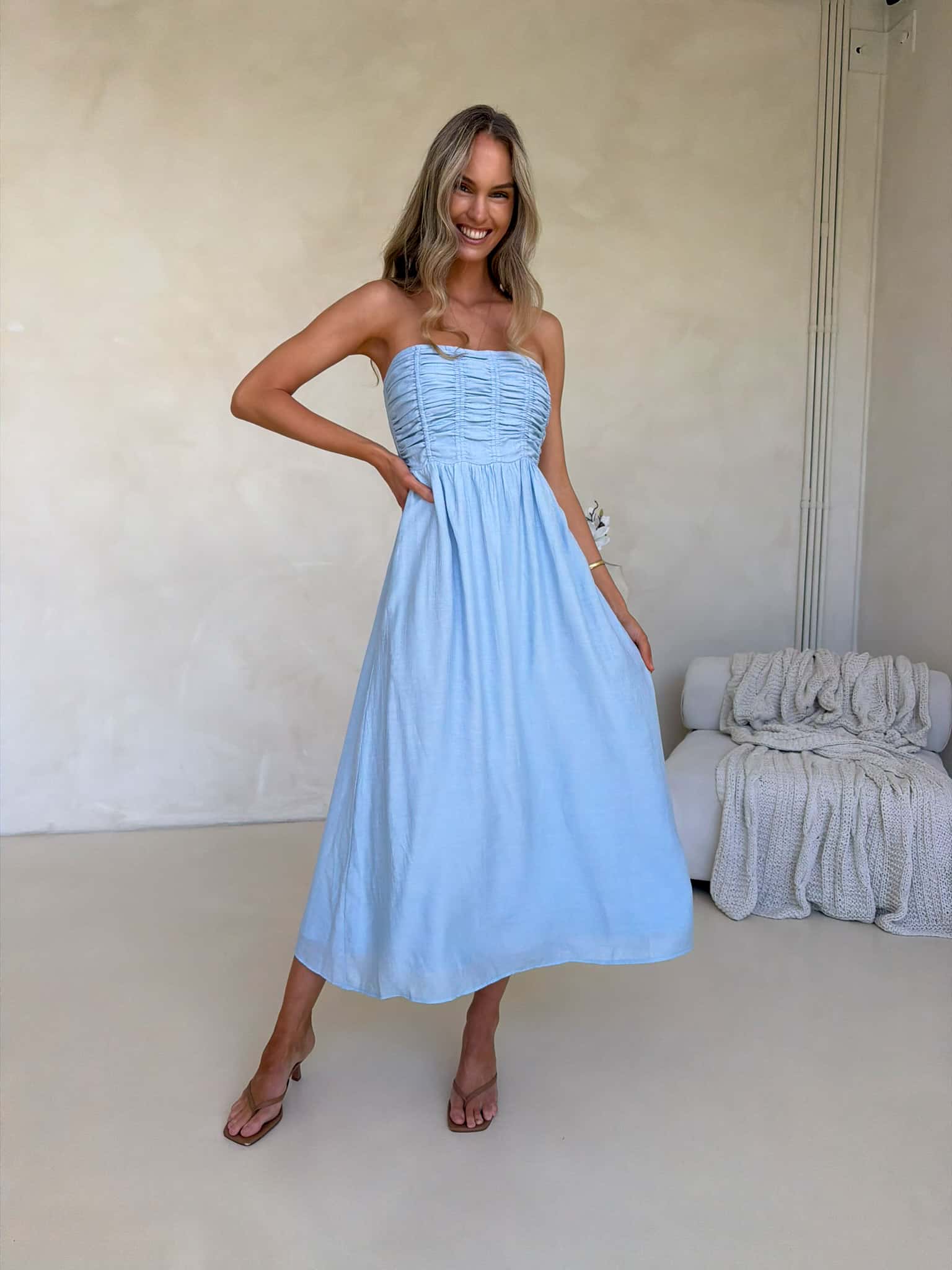 Poppy Strapless Dress - Blue
