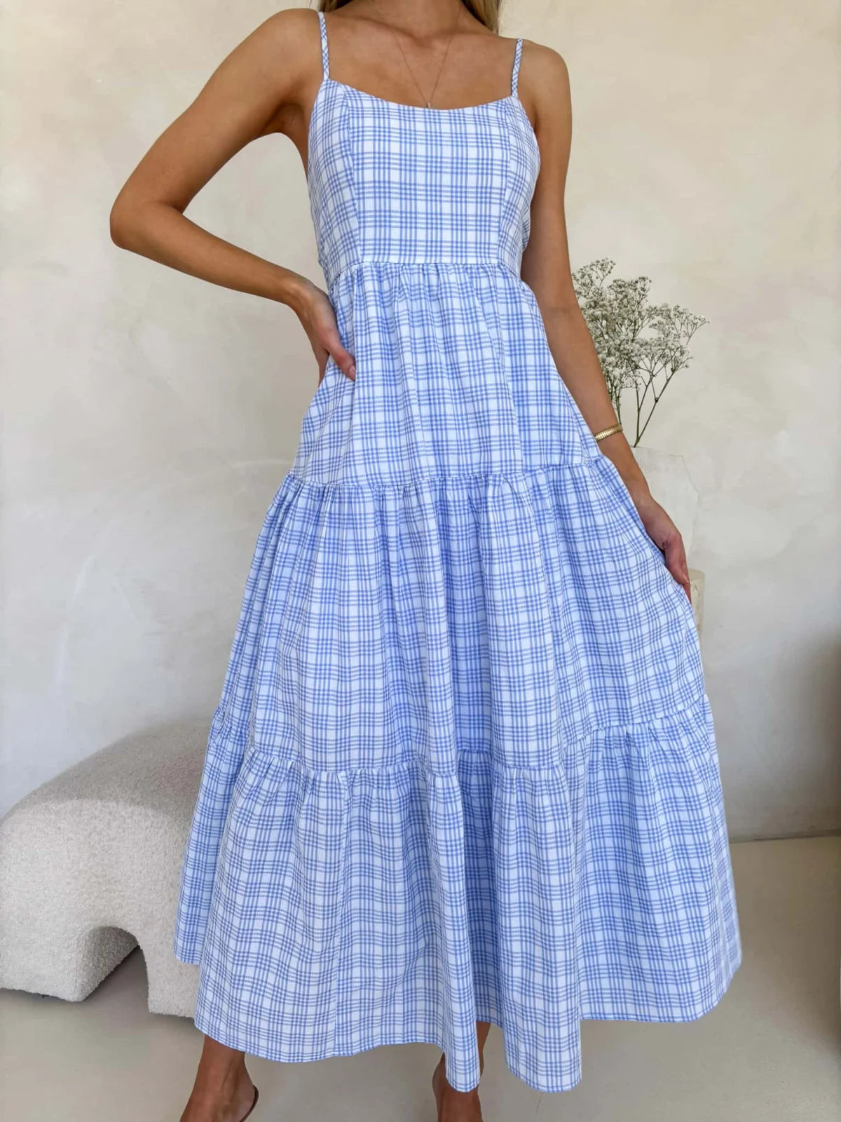Georgie Maxi Dress - Blue Plaid Dress