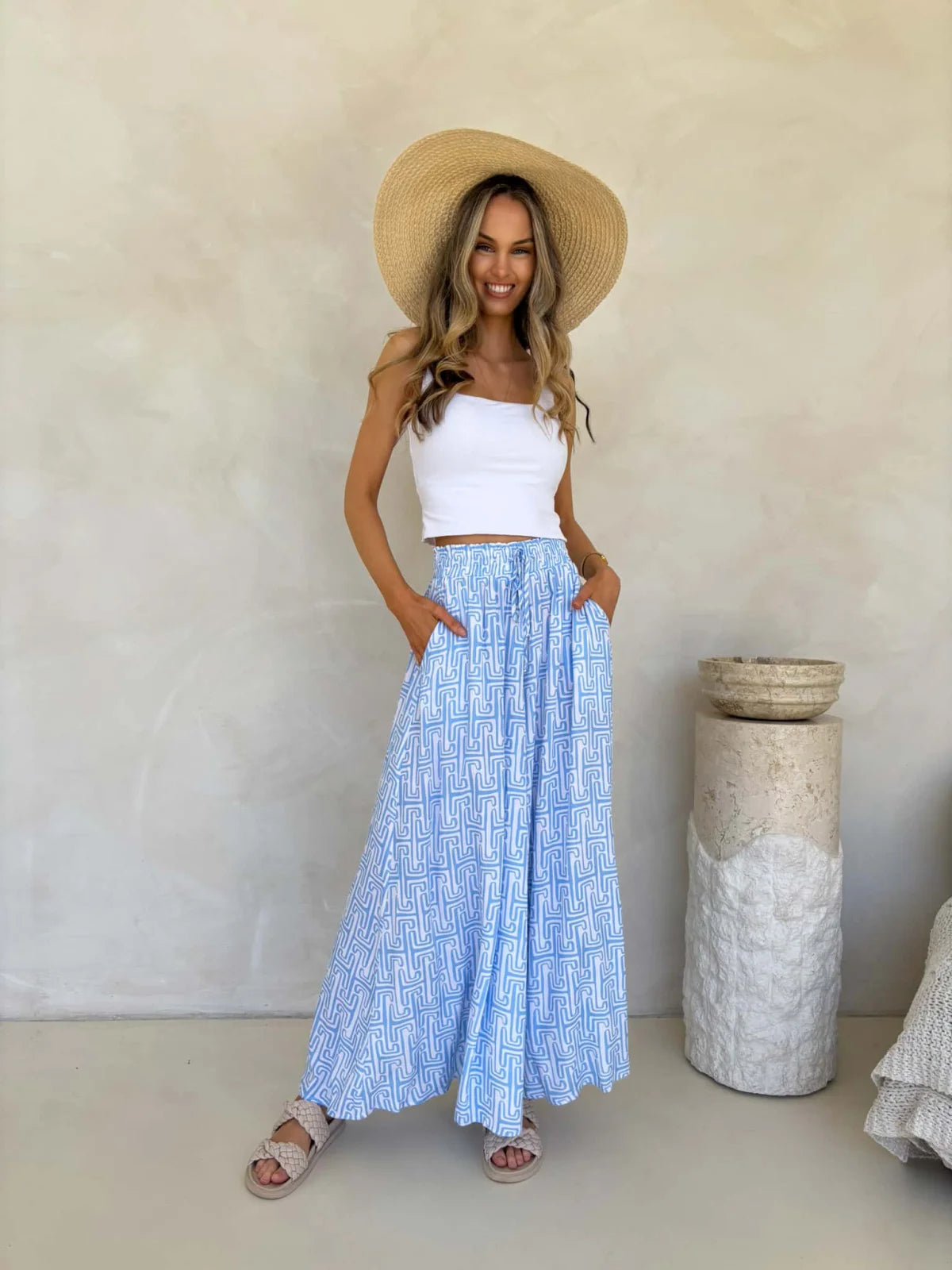 Jessika Pants - Sky Lines Print Bottom