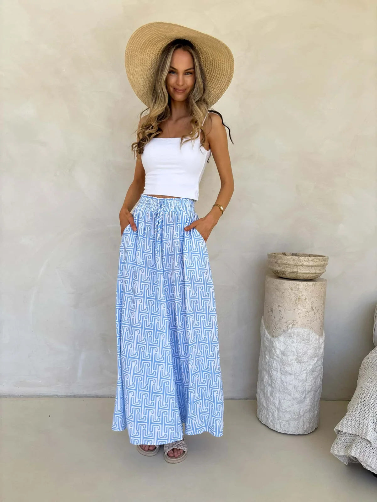 Jessika Pants - Sky Lines Print Bottom