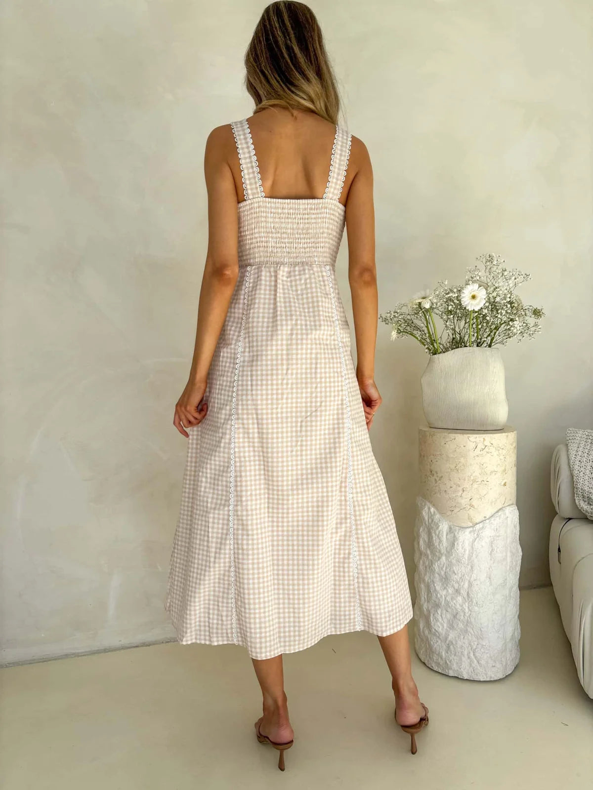 Margot Dress- Beige Gingham Dress