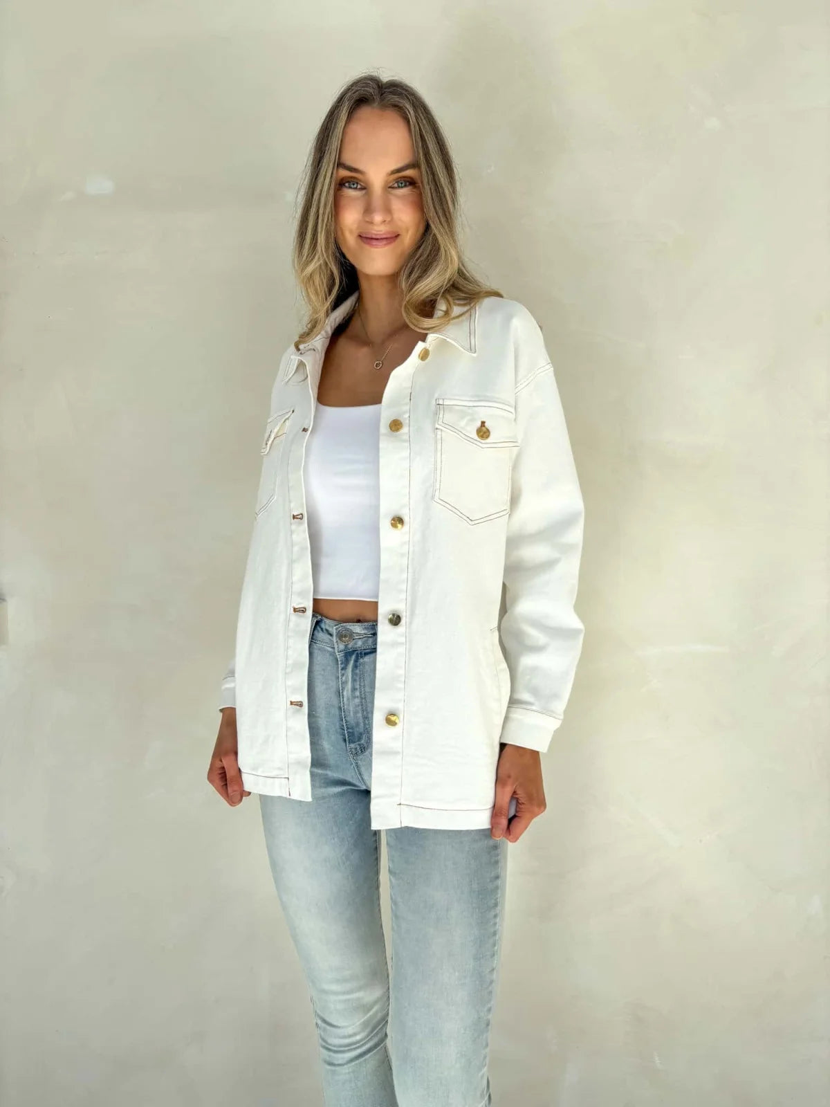 Mila Denim Jacket - White Outerwear