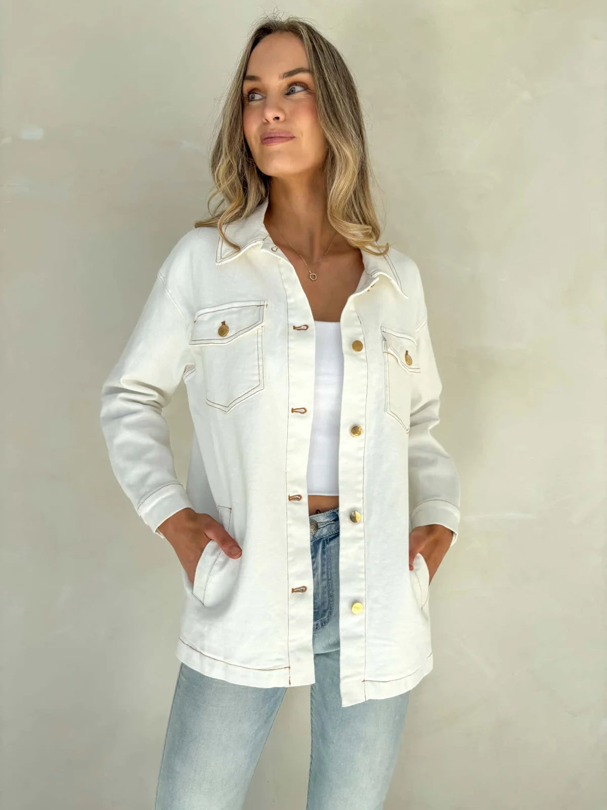 Mila Denim Jacket - White Outerwear