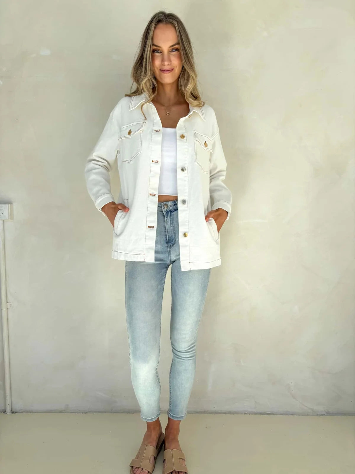 Mila Denim Jacket - White Outerwear