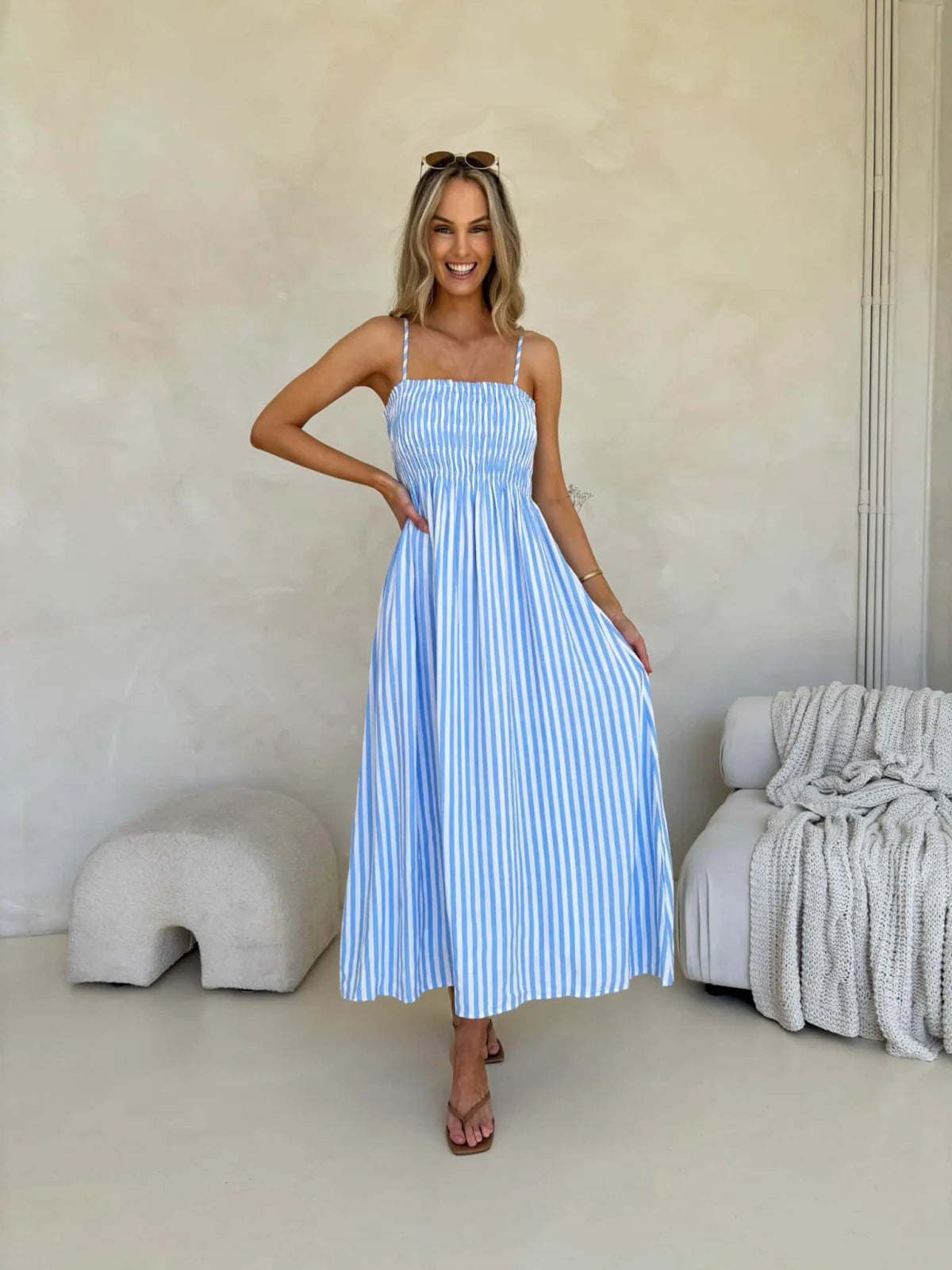 Palm Cove Dress - Blue & White Stripe Dress
