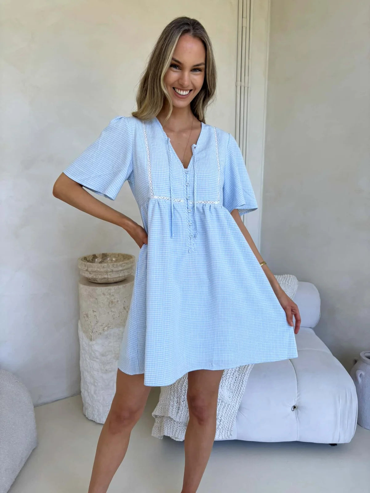 Sienna Dress - Blue Gingham Dress