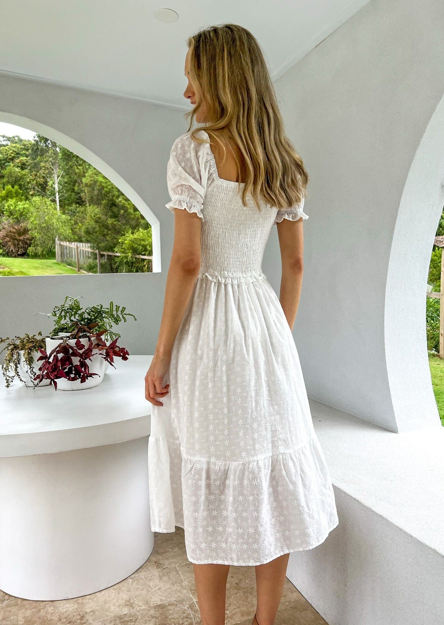 Addalyn Midi Dress - White Anglaise